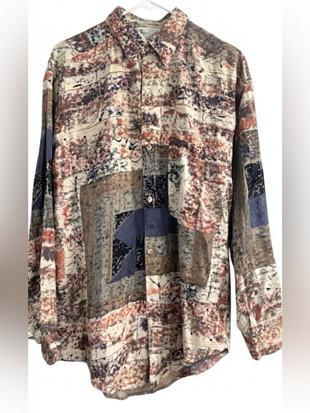 Vintage Goouch Mens Long Sleeve Button Up Shirt Small Multi Abstract Art Rayon